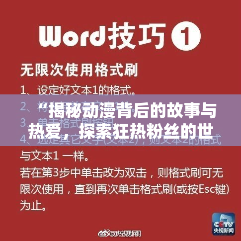 “揭秘动漫背后的故事与热爱，探索狂热粉丝的世界”