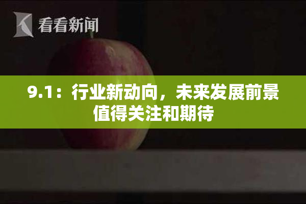 9.1：行业新动向，未来发展前景值得关注和期待